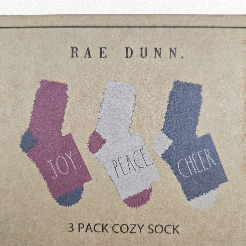 Rae Dunn Joy Peace Cheer Cozy Socks 3-Pack Fuzzy Christmas Gift Set NIB OSFM